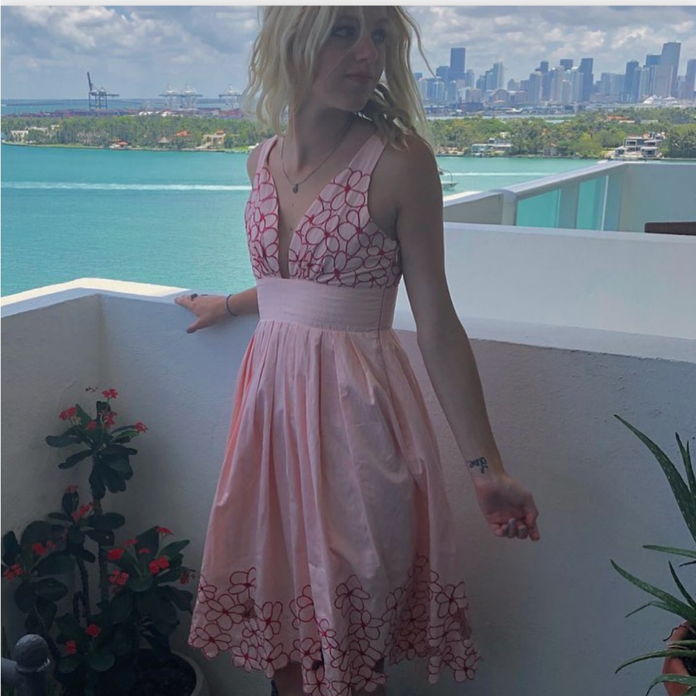 Gorgeous Catherine Malandrino Dress, pink with flowers. Size 2.